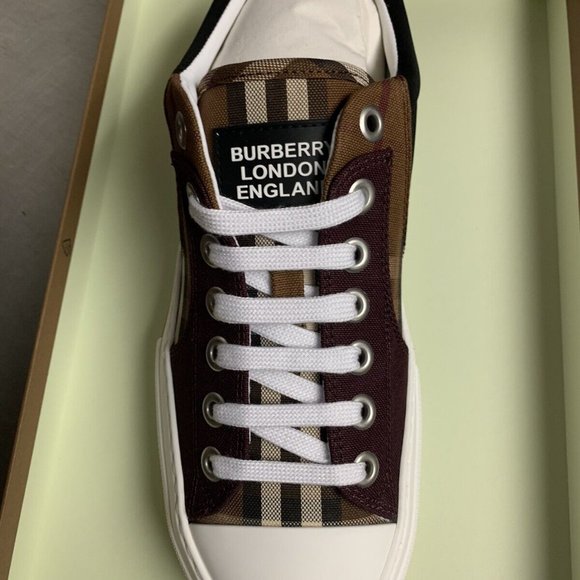 NWB~BURBERRY MEN'S KAI CHECK LOW-TOP SNEAKERS-DARK BIRCH BROWN -US SIZE 9 - Picture 6 of 6